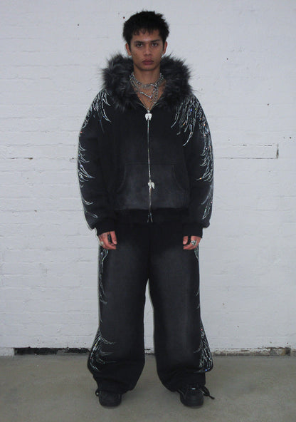FALLEN FAUX FUR RHINESTONE ZIP HOODIE (DETACHABLE FUR)