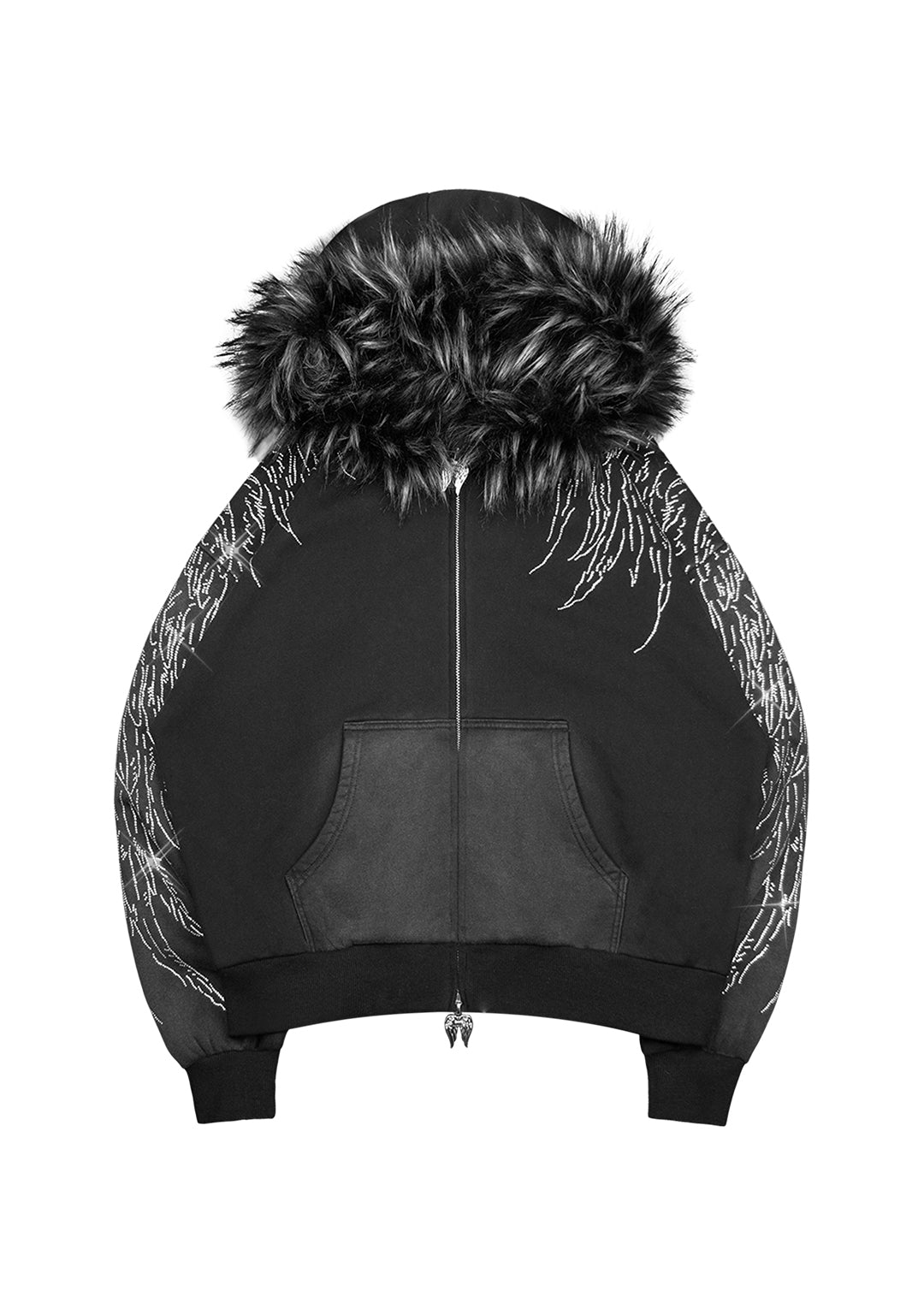 FALLEN FAUX FUR RHINESTONE ZIP HOODIE (DETACHABLE FUR)