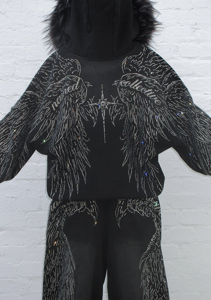 FALLEN FAUX FUR RHINESTONE ZIP HOODIE (DETACHABLE FUR)